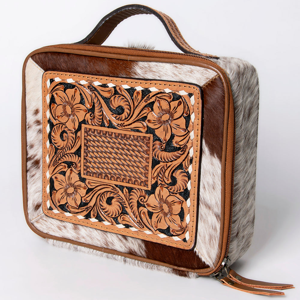 LC-ADBGA300 American Darling Jewelry Case Hair-On Cowhide with Tooled Floral Panel & Inlay