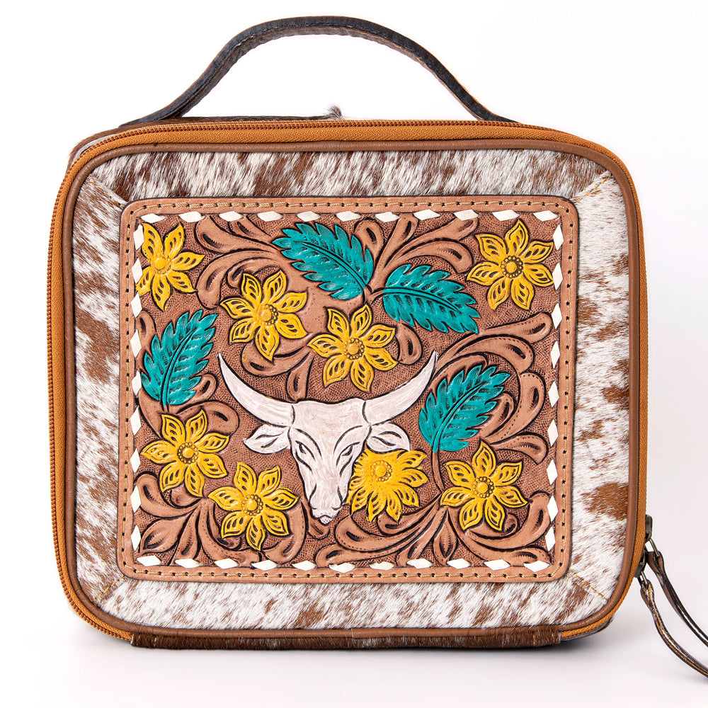 LC-ADBGA300 American Darling Jewelry Case Hair-On Cowhide with Tooled Floral Panel & Inlay