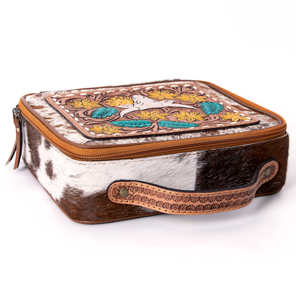 LC-ADBGA300 American Darling Jewelry Case Hair-On Cowhide with Tooled Floral Panel & Inlay