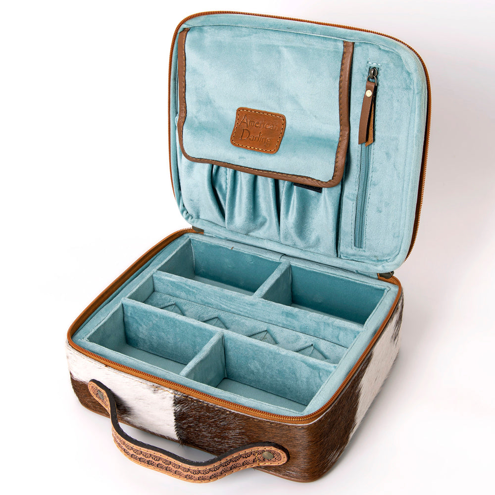 LC-ADBGA300 American Darling Jewelry Case Hair-On Cowhide with Tooled Floral Panel & Inlay
