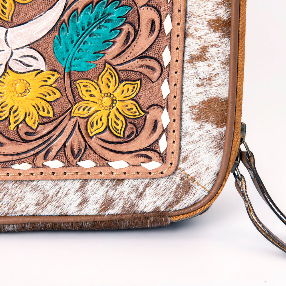 LC-ADBGA300 American Darling Jewelry Case Hair-On Cowhide with Tooled Floral Panel & Inlay