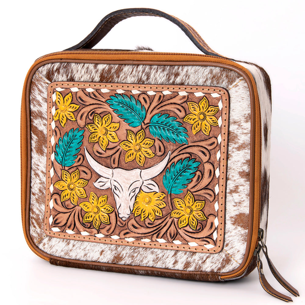LC-ADBGA300 American Darling Jewelry Case Hair-On Cowhide with Tooled Floral Panel & Inlay