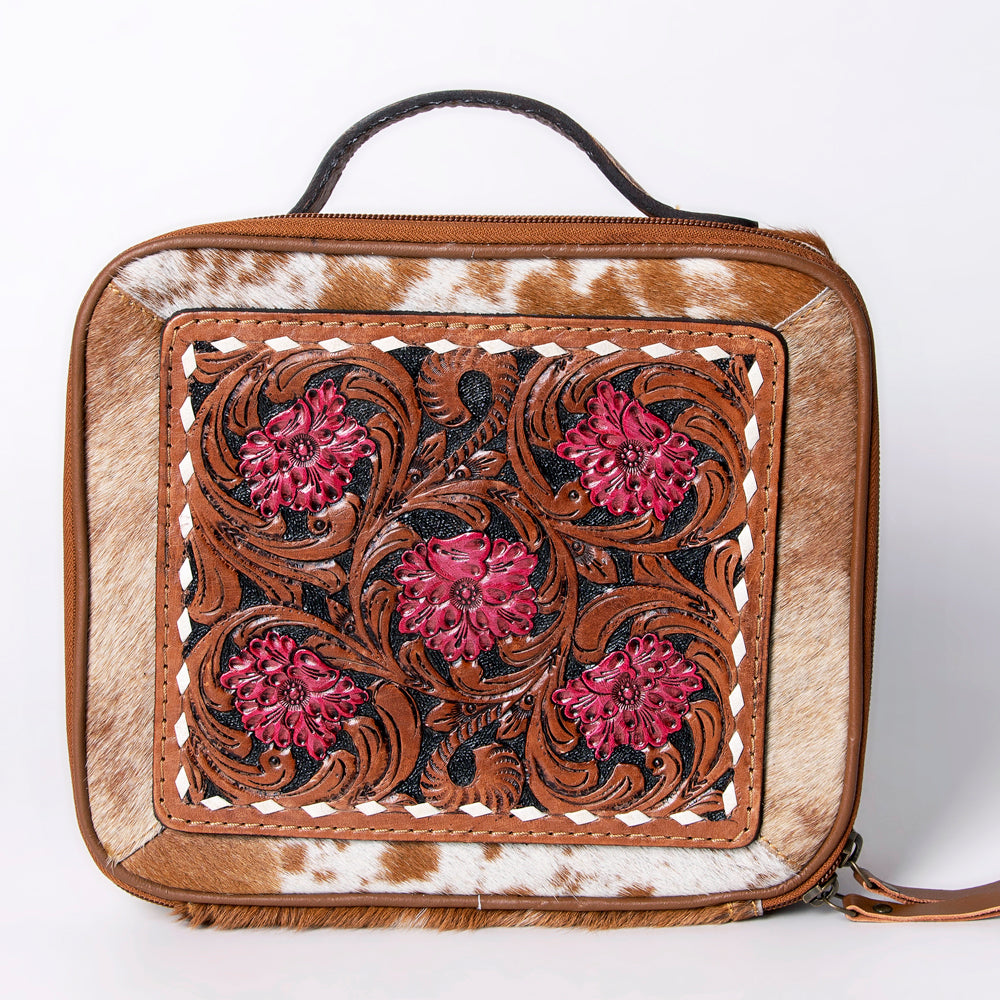 LC-ADBGA300 American Darling Jewelry Case Hair-On Cowhide with Tooled Floral Panel & Inlay