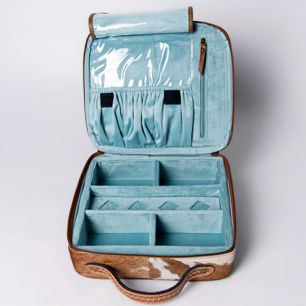 LC-ADBGA300 American Darling Jewelry Case Hair-On Cowhide with Tooled Floral Panel & Inlay