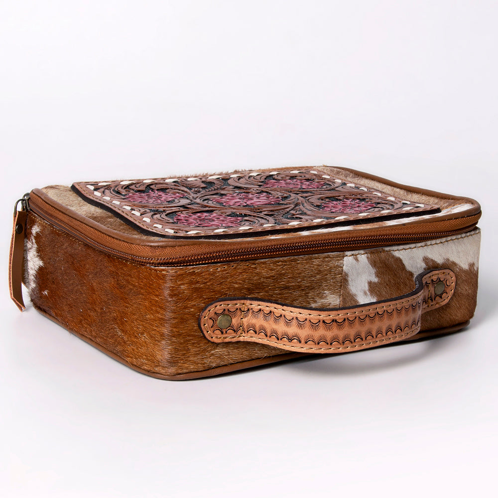 LC-ADBGA300 American Darling Jewelry Case Hair-On Cowhide with Tooled Floral Panel & Inlay