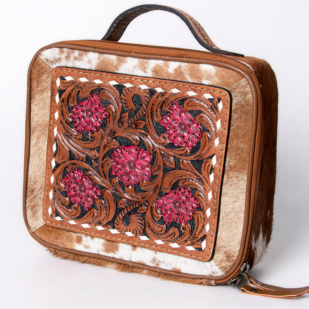 LC-ADBGA300 American Darling Jewelry Case Hair-On Cowhide with Tooled Floral Panel & Inlay