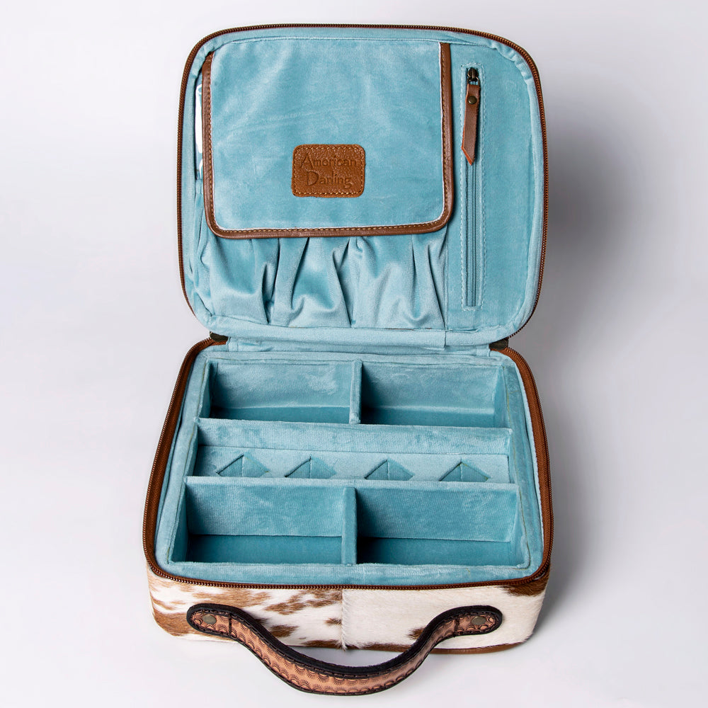 LC-ADBGA300 American Darling Jewelry Case Hair-On Cowhide with Tooled Floral Panel & Inlay