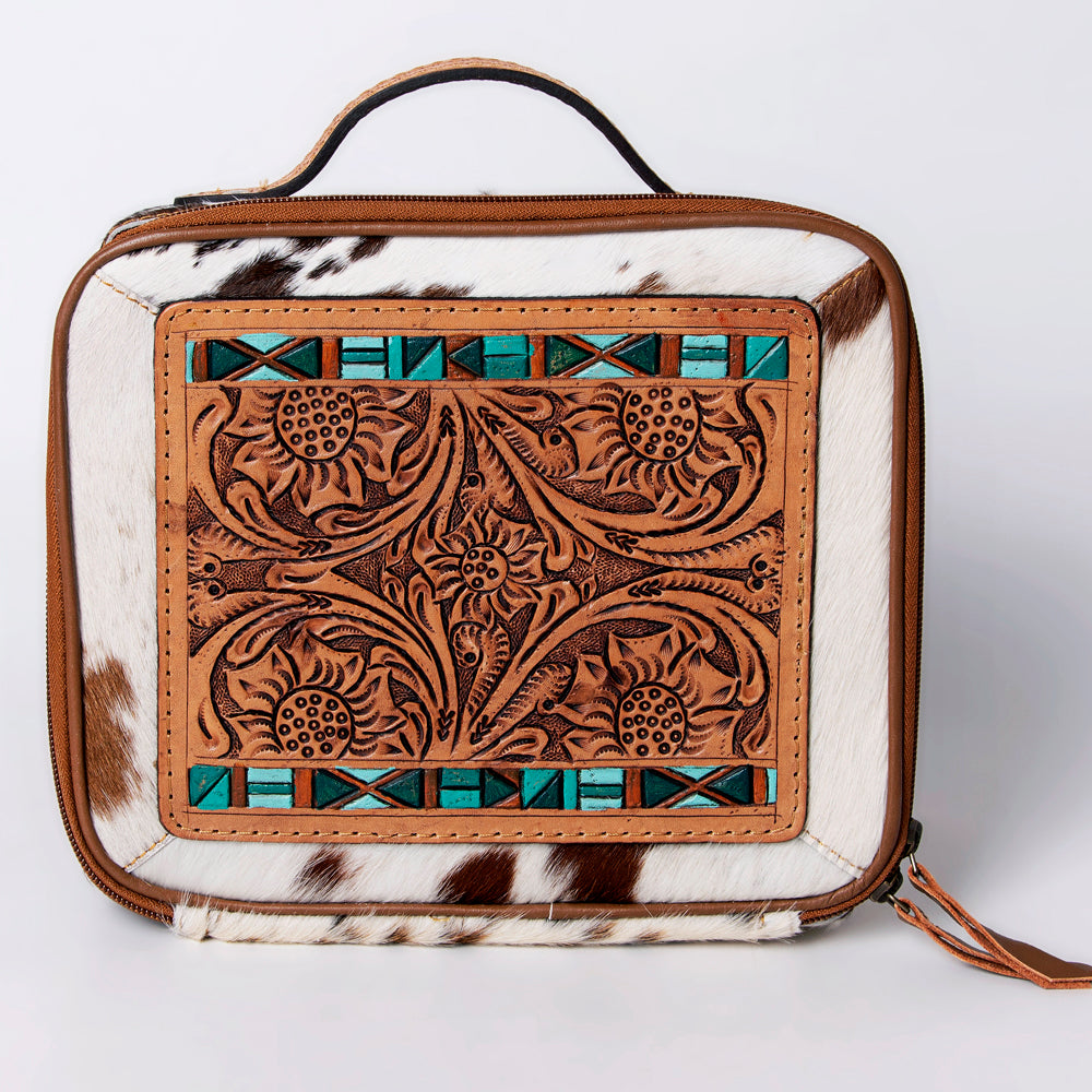 LC-ADBGA300 American Darling Jewelry Case Hair-On Cowhide with Tooled Floral Panel & Inlay