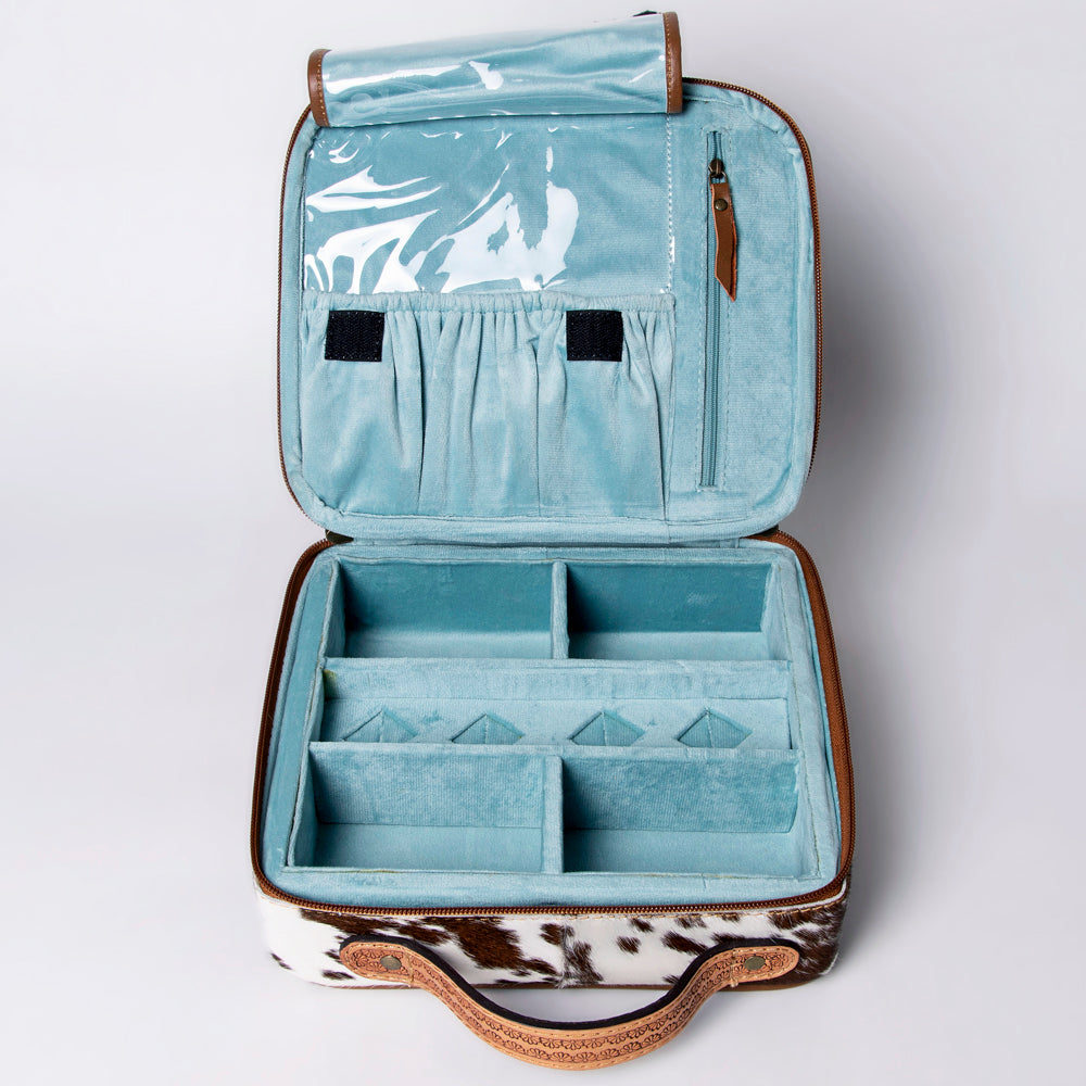 LC-ADBGA300 American Darling Jewelry Case Hair-On Cowhide with Tooled Floral Panel & Inlay