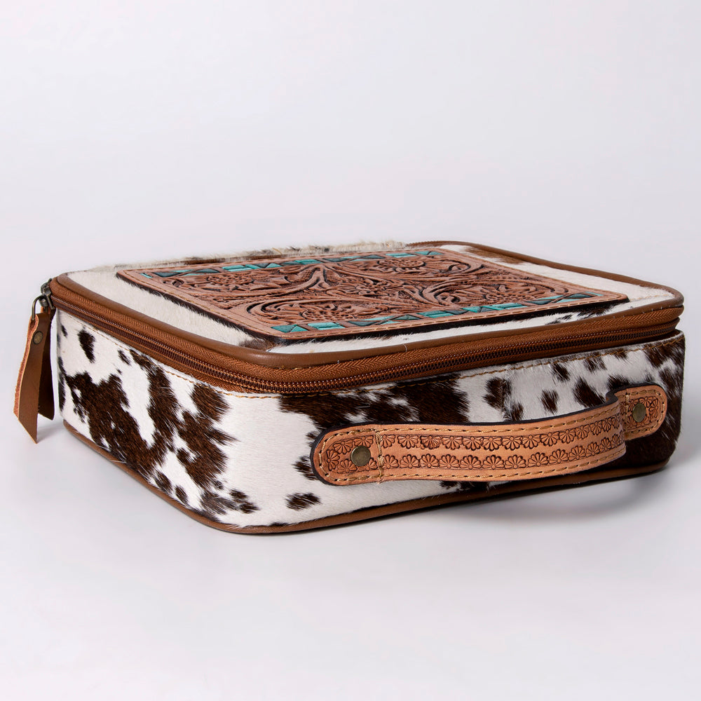 LC-ADBGA300 American Darling Jewelry Case Hair-On Cowhide with Tooled Floral Panel & Inlay