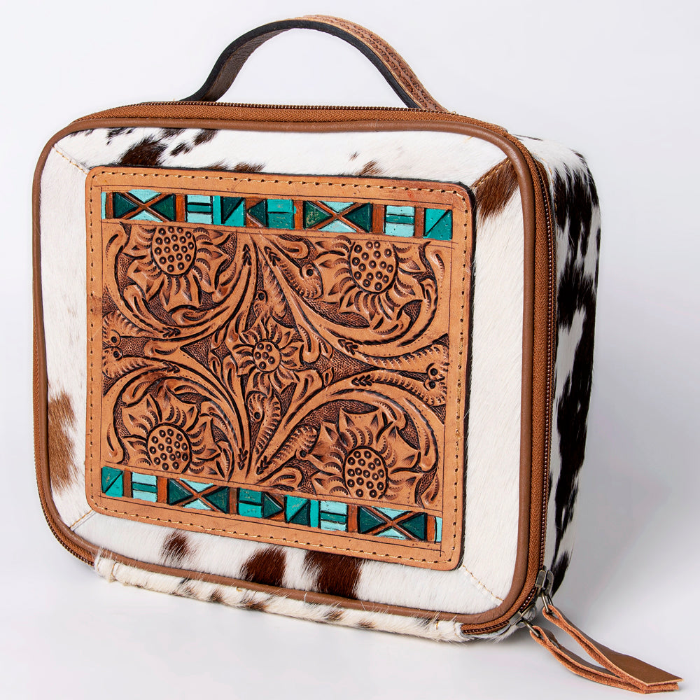 LC-ADBGA300 American Darling Jewelry Case Hair-On Cowhide with Tooled Floral Panel & Inlay