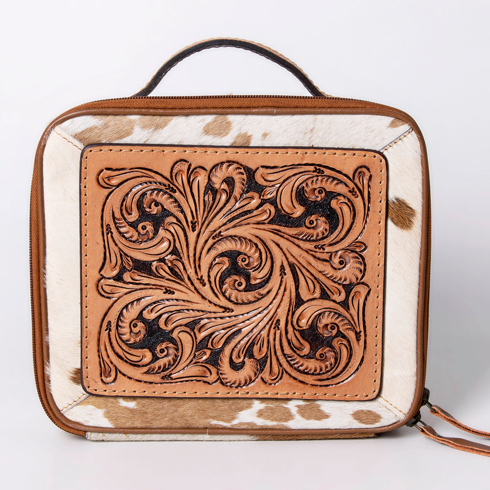 LC-ADBGA300 American Darling Jewelry Case Hair-On Cowhide with Tooled Floral Panel & Inlay