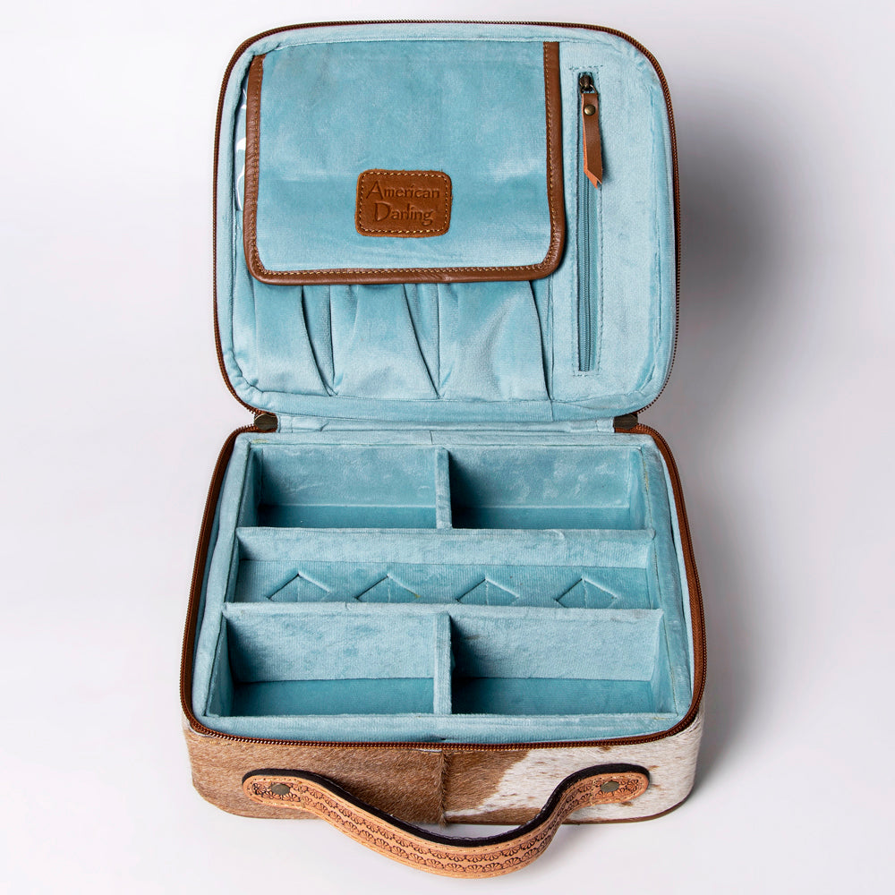 LC-ADBGA300 American Darling Jewelry Case Hair-On Cowhide with Tooled Floral Panel & Inlay