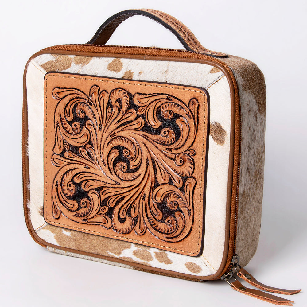 LC-ADBGA300 American Darling Jewelry Case Hair-On Cowhide with Tooled Floral Panel & Inlay