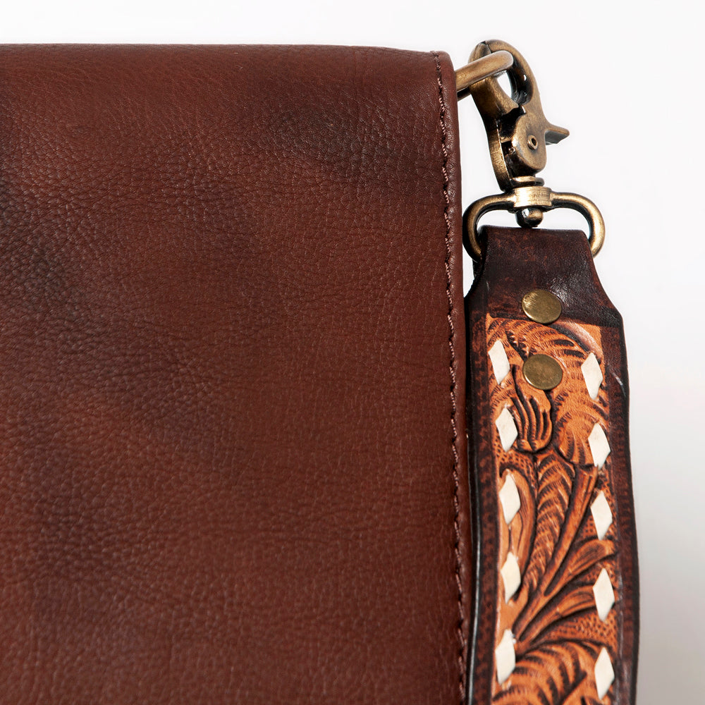 LC-ADBGA161 Tooled Leather Messenger Bag Brown Fringe Western Shoulder Purse
