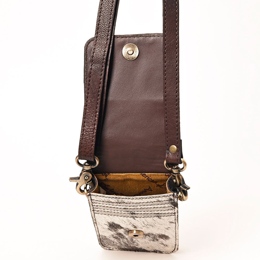 ADBGF110 Western Cellphone Holder - Genuine Leather Bag with Hair-On Hide & Tooling
