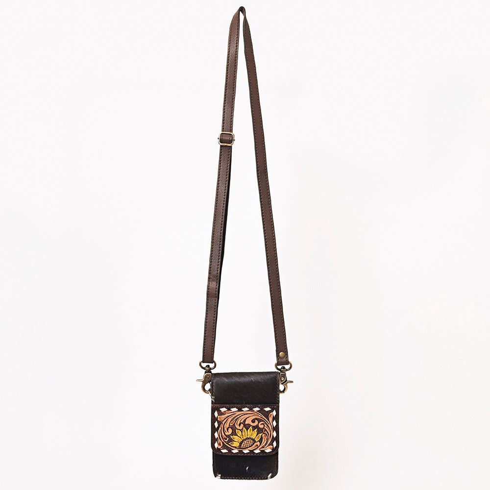ADBGF110 Western Cellphone Holder - Genuine Leather Bag with Hair-On Hide & Tooling