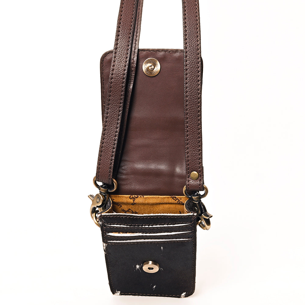 ADBGF110 Western Cellphone Holder - Genuine Leather Bag with Hair-On Hide & Tooling