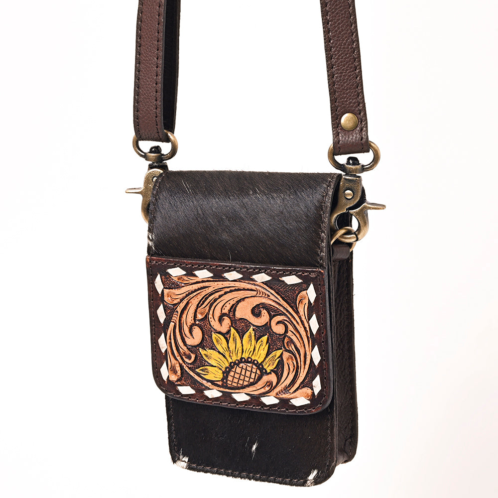ADBGF110 Western Cellphone Holder - Genuine Leather Bag with Hair-On Hide & Tooling