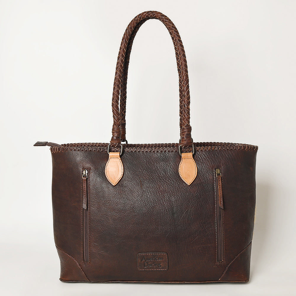 LC-ADBGZ649 Cowhide Leather Tote Bag with Hand-Tooled Floral Yoke - Western Shoulder Bag