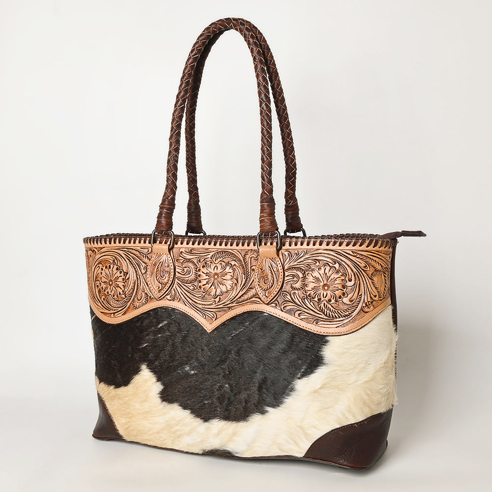 LC-ADBGZ649 Cowhide Leather Tote Bag with Hand-Tooled Floral Yoke - Western Shoulder Bag
