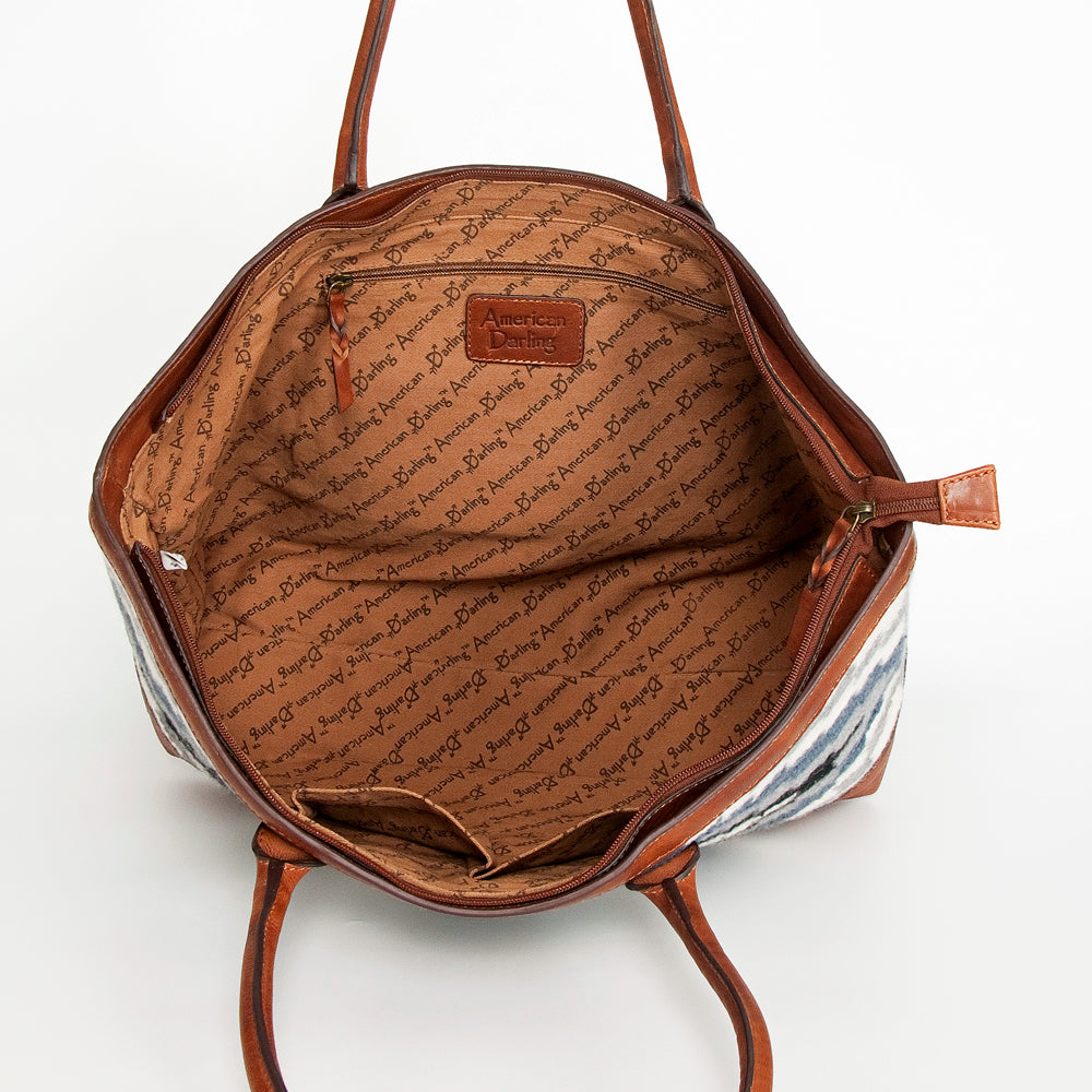 LC-ADBGZ650 Southwestern Wool Tote Bag with Leather Trim - Large Aztec Travel Shoulder Bag