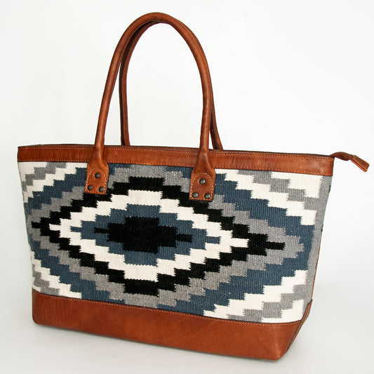 LC-ADBGZ650 Southwestern Wool Tote Bag with Leather Trim - Large Aztec Travel Shoulder Bag