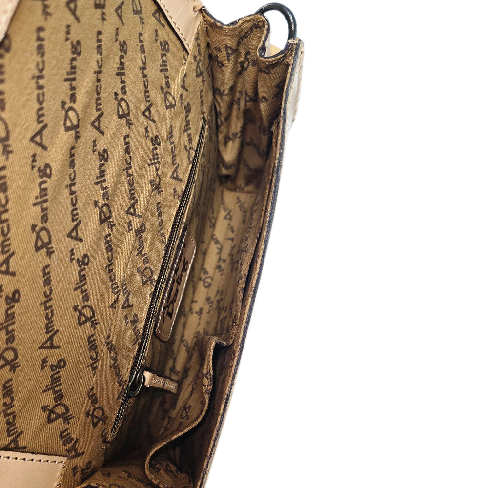 LC-ADBGZ657 Tooled Leather Crossbody Wallet with Floral Design and Braided Strap - Western Cowgirl Purse