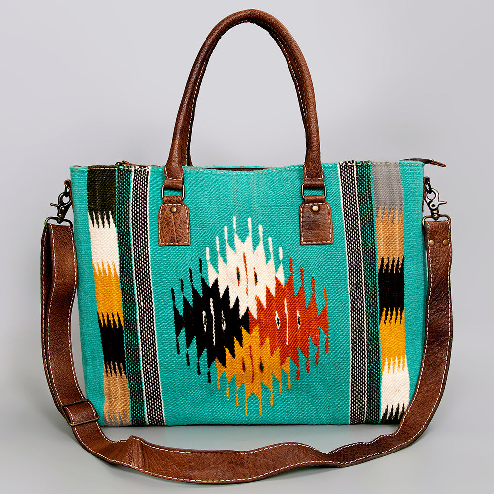ADBG1002 American Darling Handwoven Saddle Blanket Western Tote Bag Leather Strap