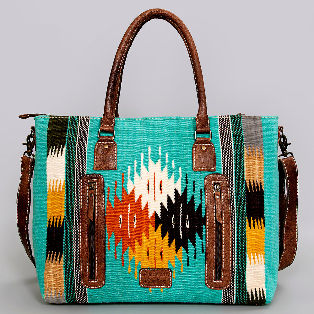 ADBG1002 American Darling Handwoven Saddle Blanket Western Tote Bag Leather Strap