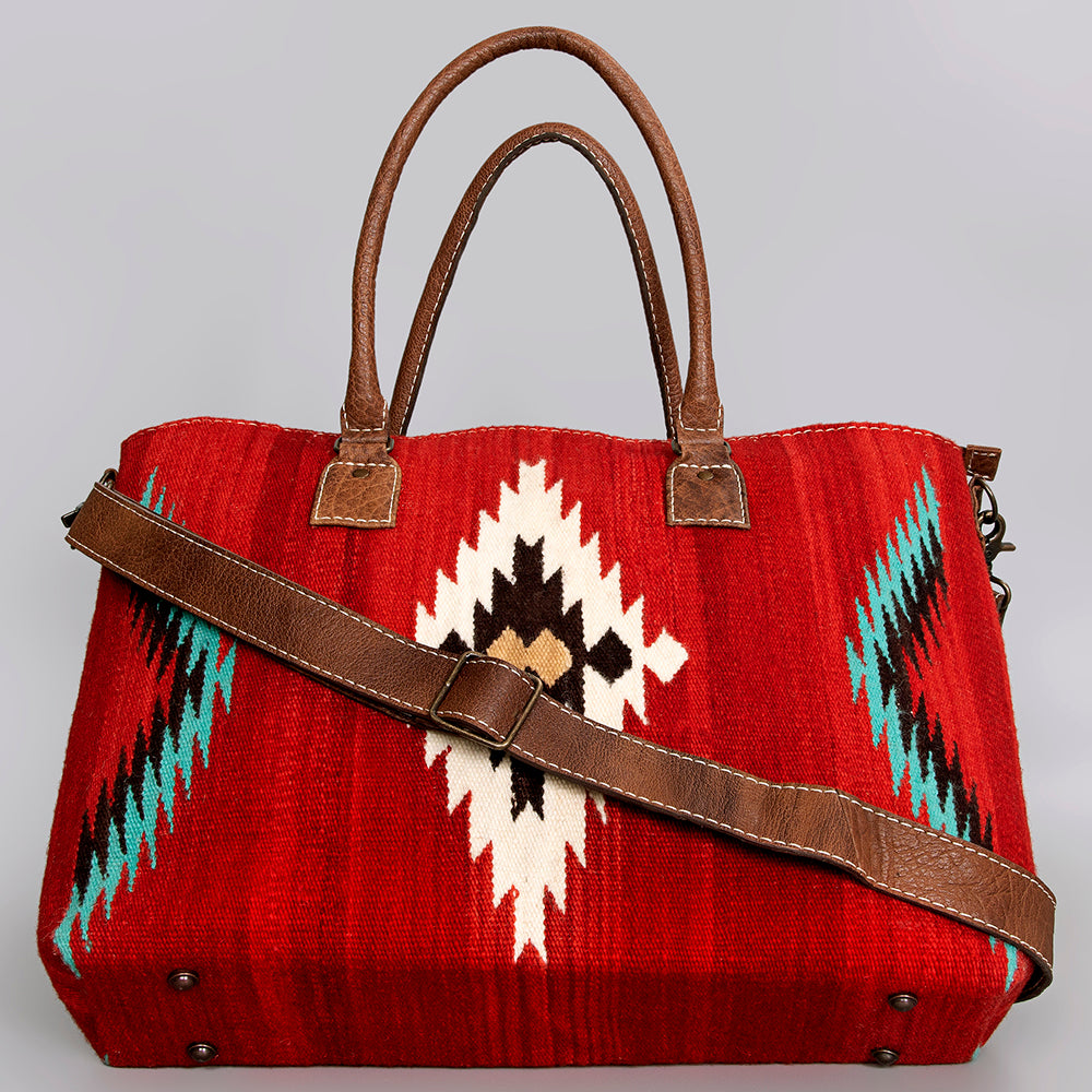 ADBG1002 American Darling Handwoven Saddle Blanket Western Tote Bag Leather Strap