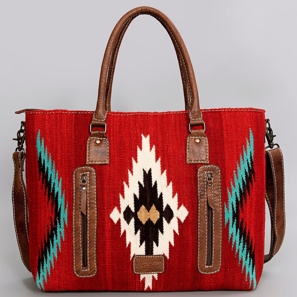 ADBG1002 American Darling Handwoven Saddle Blanket Western Tote Bag Leather Strap