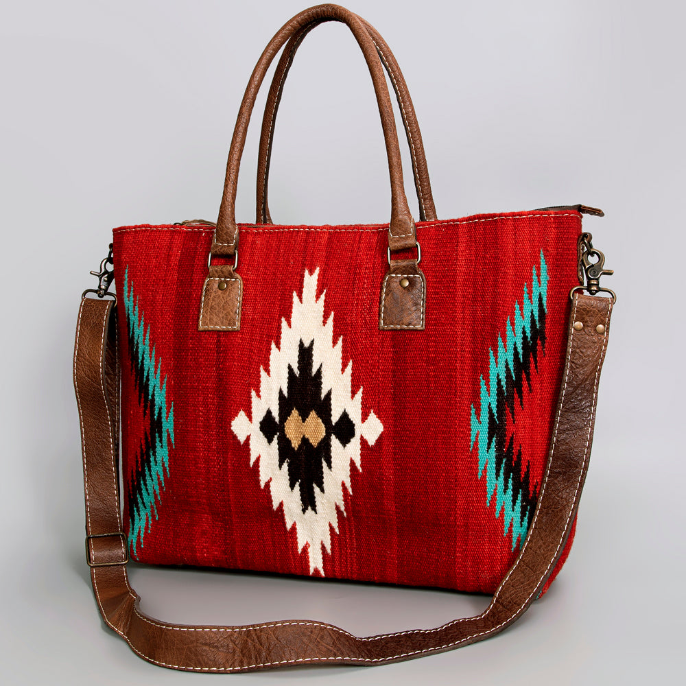 ADBG1002 American Darling Handwoven Saddle Blanket Western Tote Bag Leather Strap