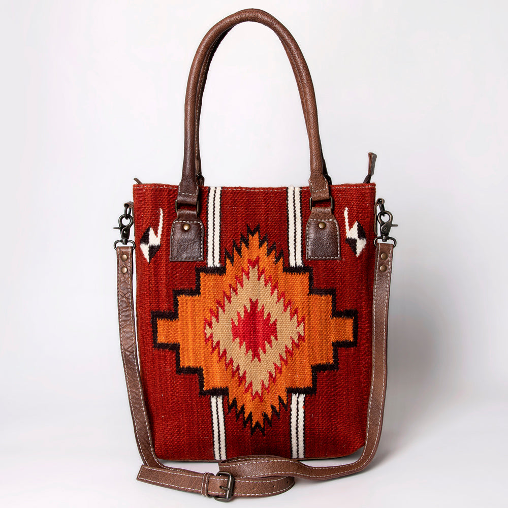 ADBG1003 American Darling Handwoven Saddle Blanket Western Tote Bag Genuine Leather Straps