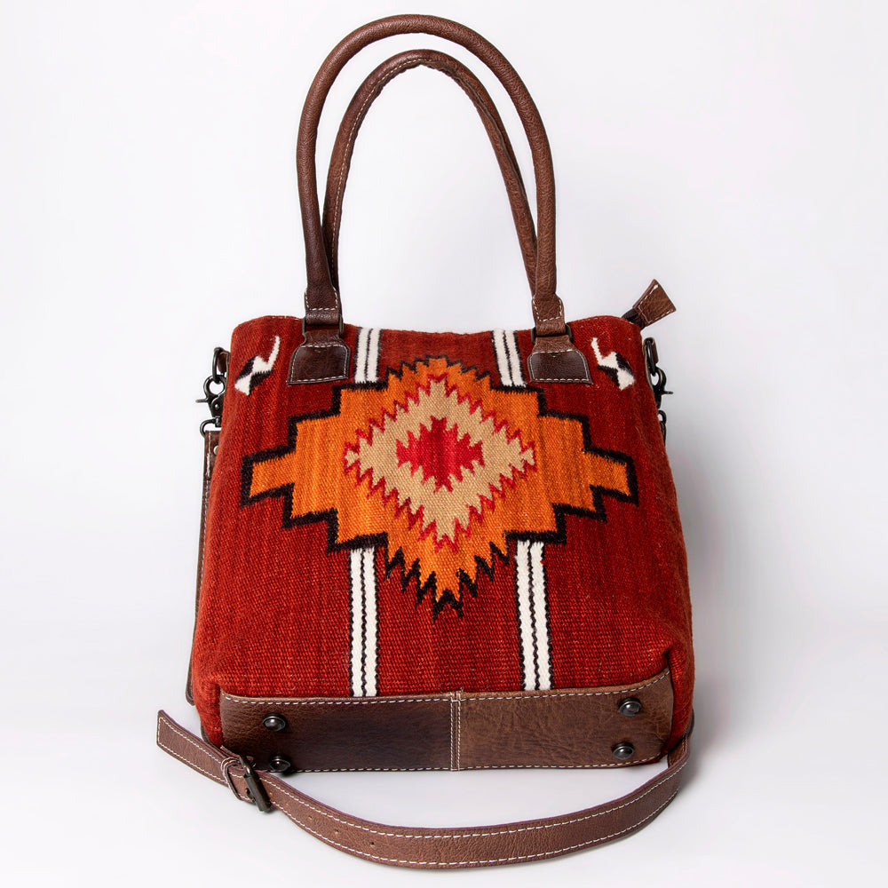 ADBG1003 American Darling Handwoven Saddle Blanket Western Tote Bag Genuine Leather Straps