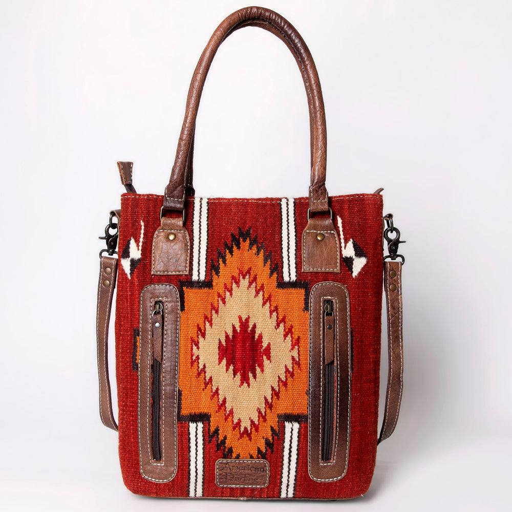 ADBG1003 American Darling Handwoven Saddle Blanket Western Tote Bag Genuine Leather Straps