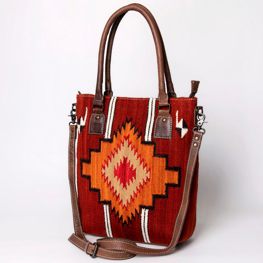 ADBG1003 American Darling Handwoven Saddle Blanket Western Tote Bag Genuine Leather Straps
