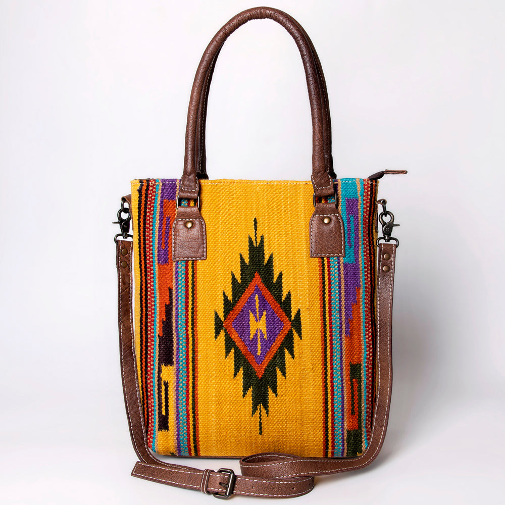 ADBG1003 American Darling Handwoven Saddle Blanket Western Tote Bag Genuine Leather Straps