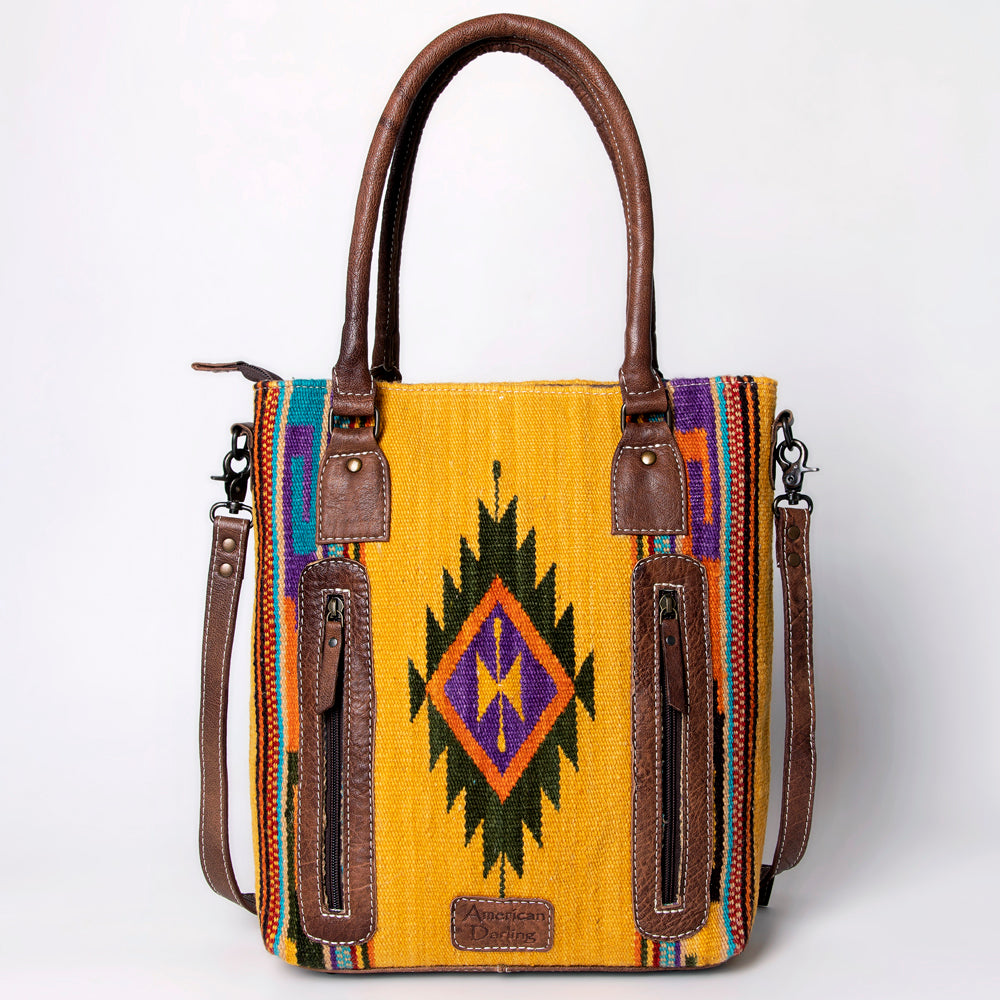 ADBG1003 American Darling Handwoven Saddle Blanket Western Tote Bag Genuine Leather Straps