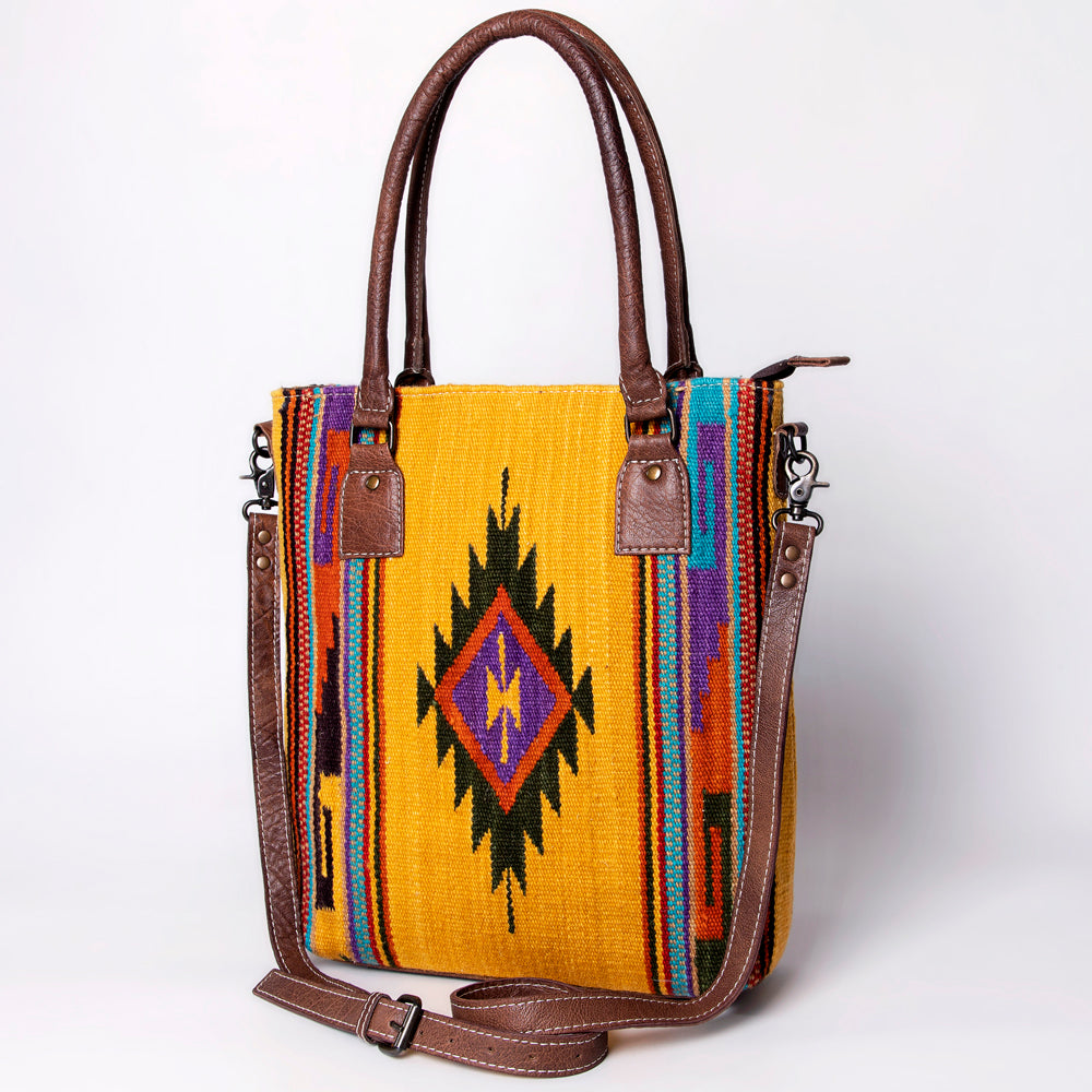 ADBG1003 American Darling Handwoven Saddle Blanket Western Tote Bag Genuine Leather Straps