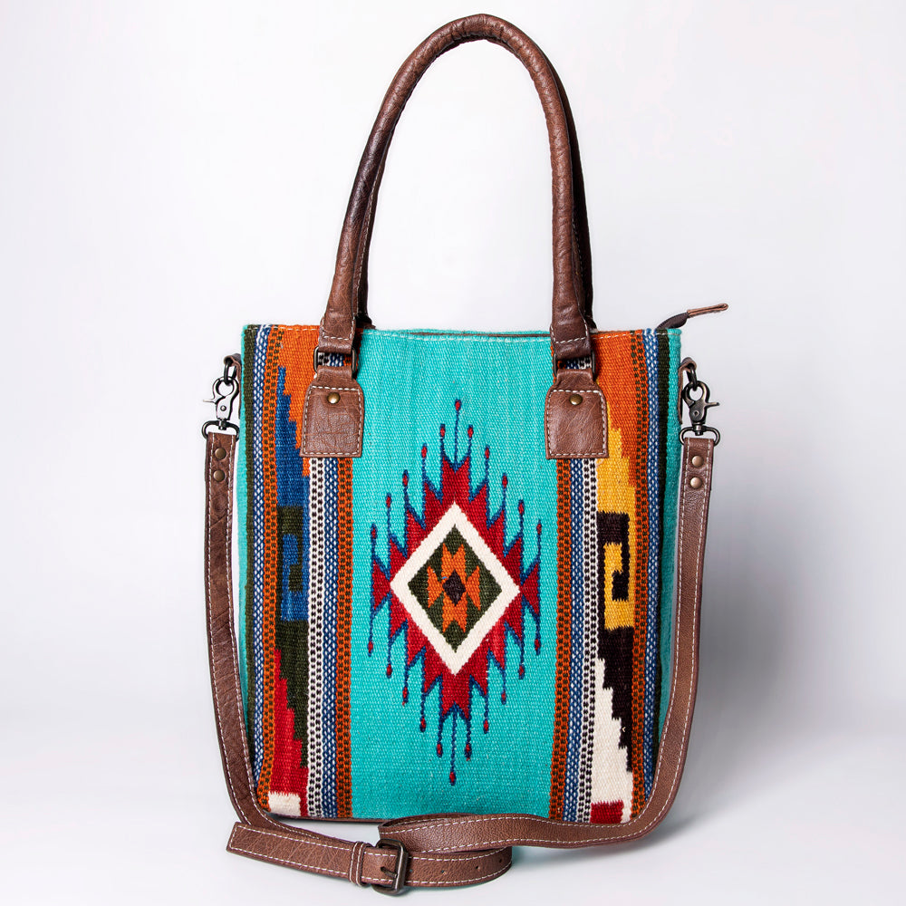 ADBG1003 American Darling Handwoven Saddle Blanket Western Tote Bag Genuine Leather Straps