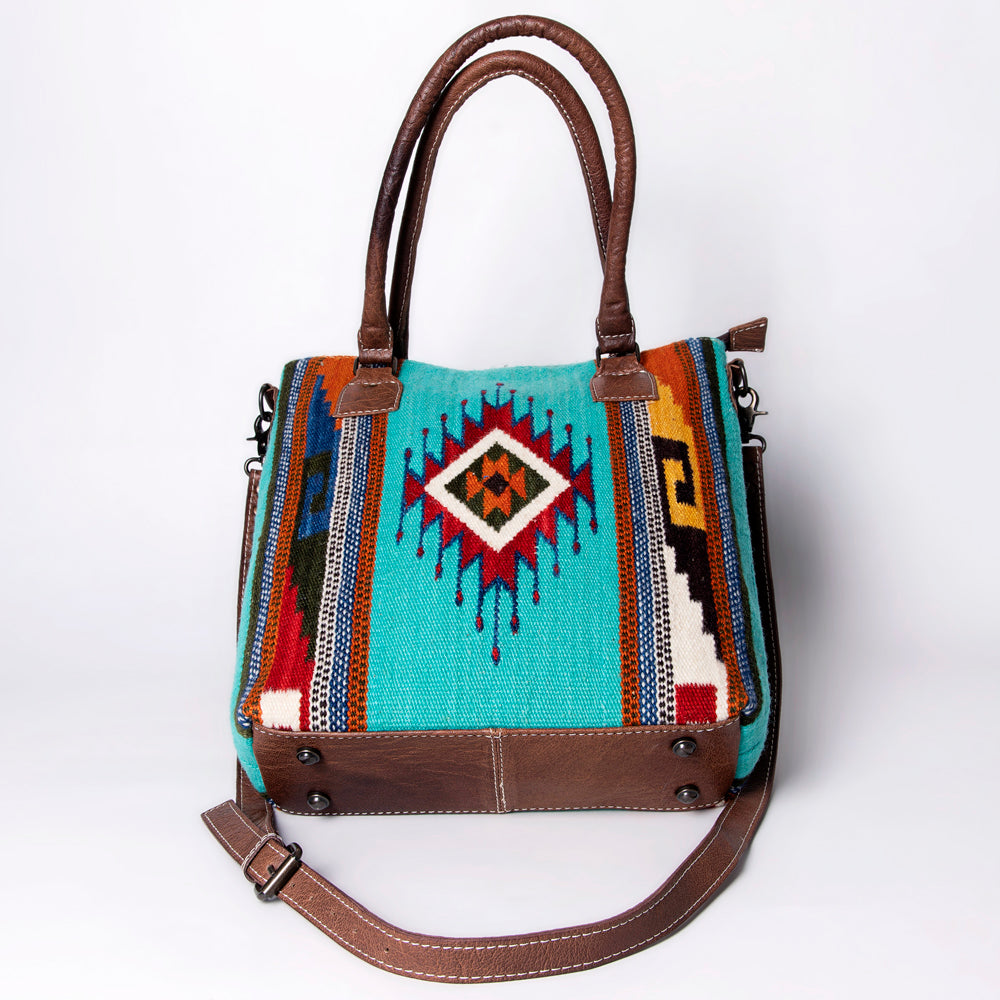 ADBG1003 American Darling Handwoven Saddle Blanket Western Tote Bag Genuine Leather Straps