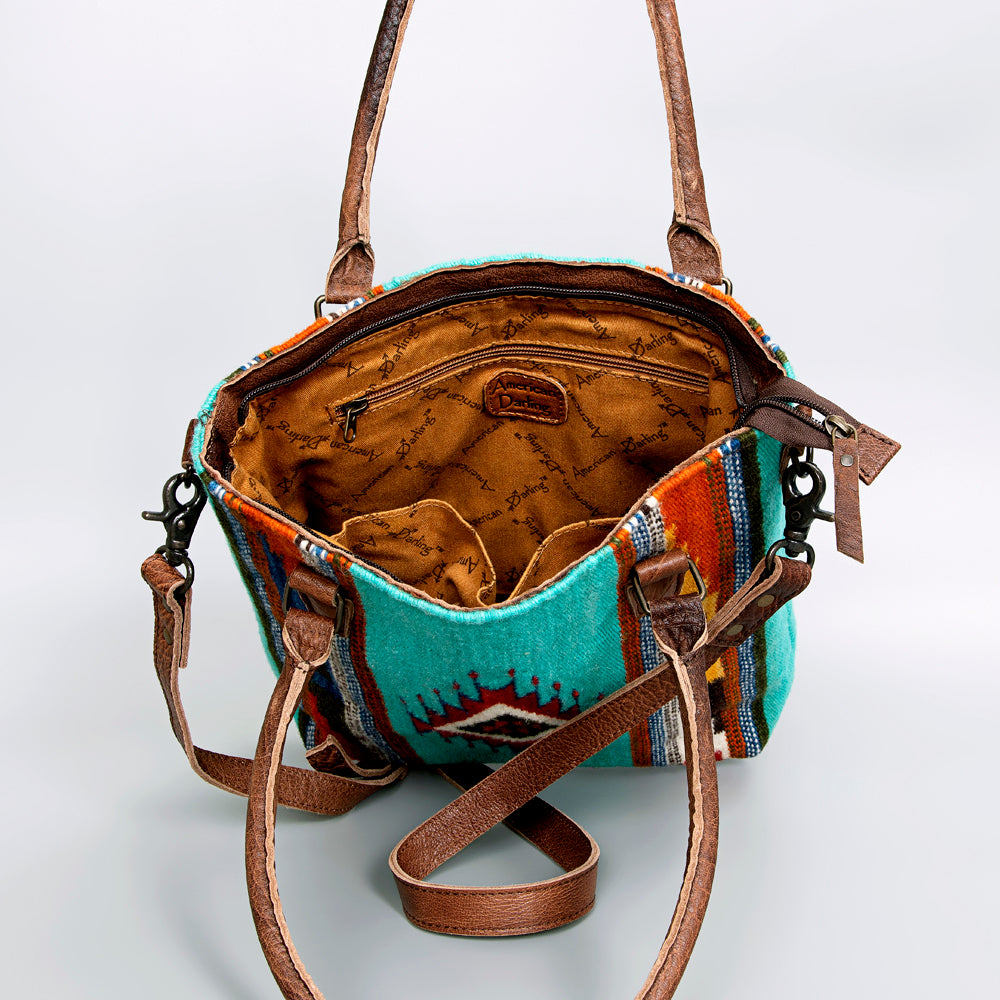 ADBG1003 American Darling Handwoven Saddle Blanket Western Tote Bag Genuine Leather Straps