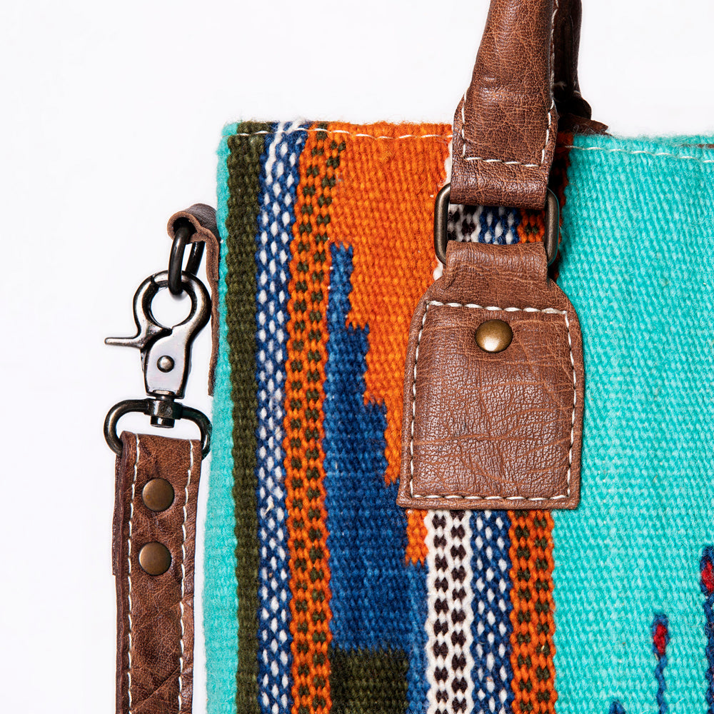 ADBG1003 American Darling Handwoven Saddle Blanket Western Tote Bag Genuine Leather Straps