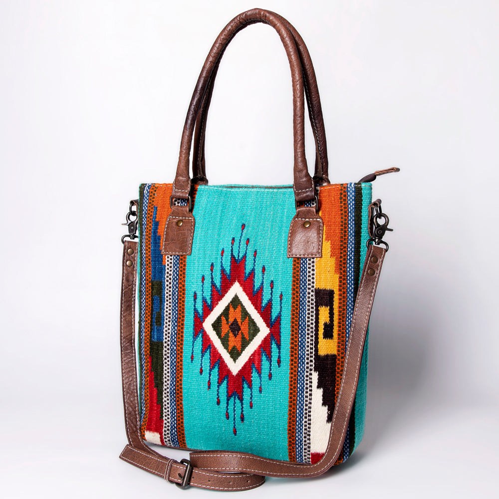 ADBG1003 American Darling Handwoven Saddle Blanket Western Tote Bag Genuine Leather Straps