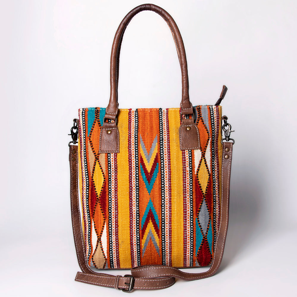 ADBG1003 American Darling Handwoven Saddle Blanket Western Tote Bag Genuine Leather Straps