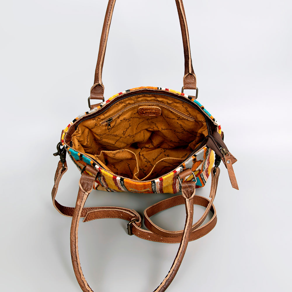 ADBG1003 American Darling Handwoven Saddle Blanket Western Tote Bag Genuine Leather Straps