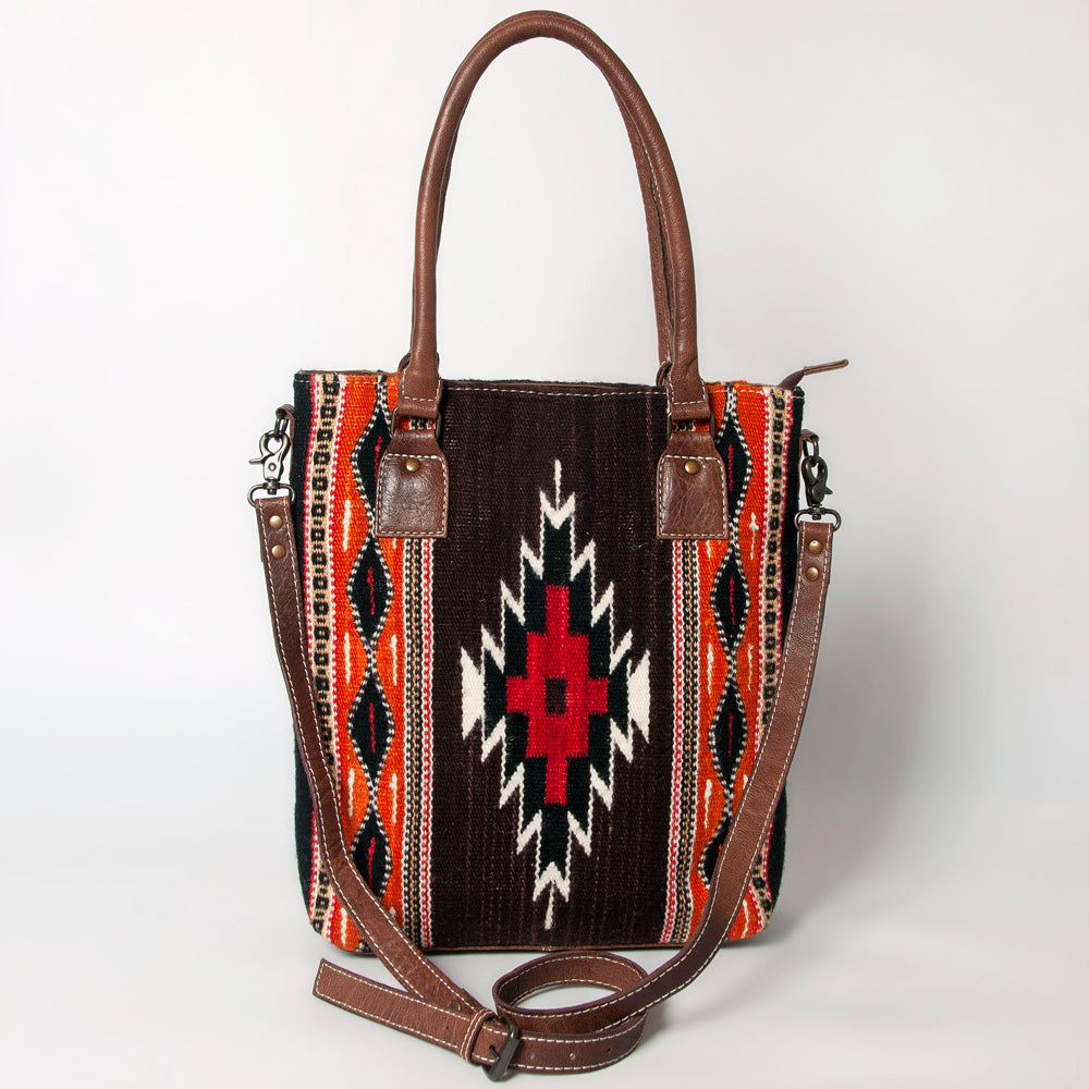 ADBG1003 American Darling Handwoven Saddle Blanket Western Tote Bag Genuine Leather Straps