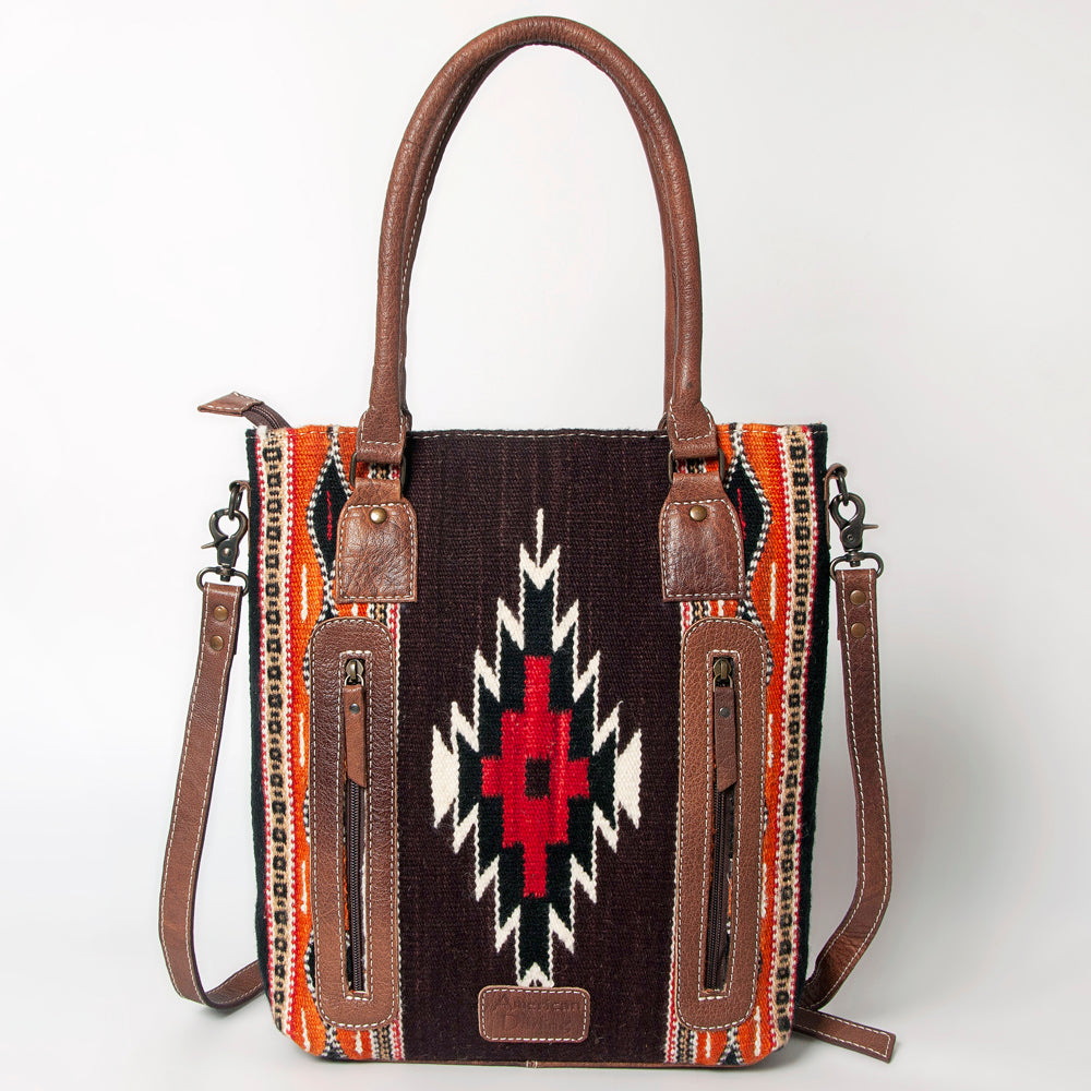ADBG1003 American Darling Handwoven Saddle Blanket Western Tote Bag Genuine Leather Straps