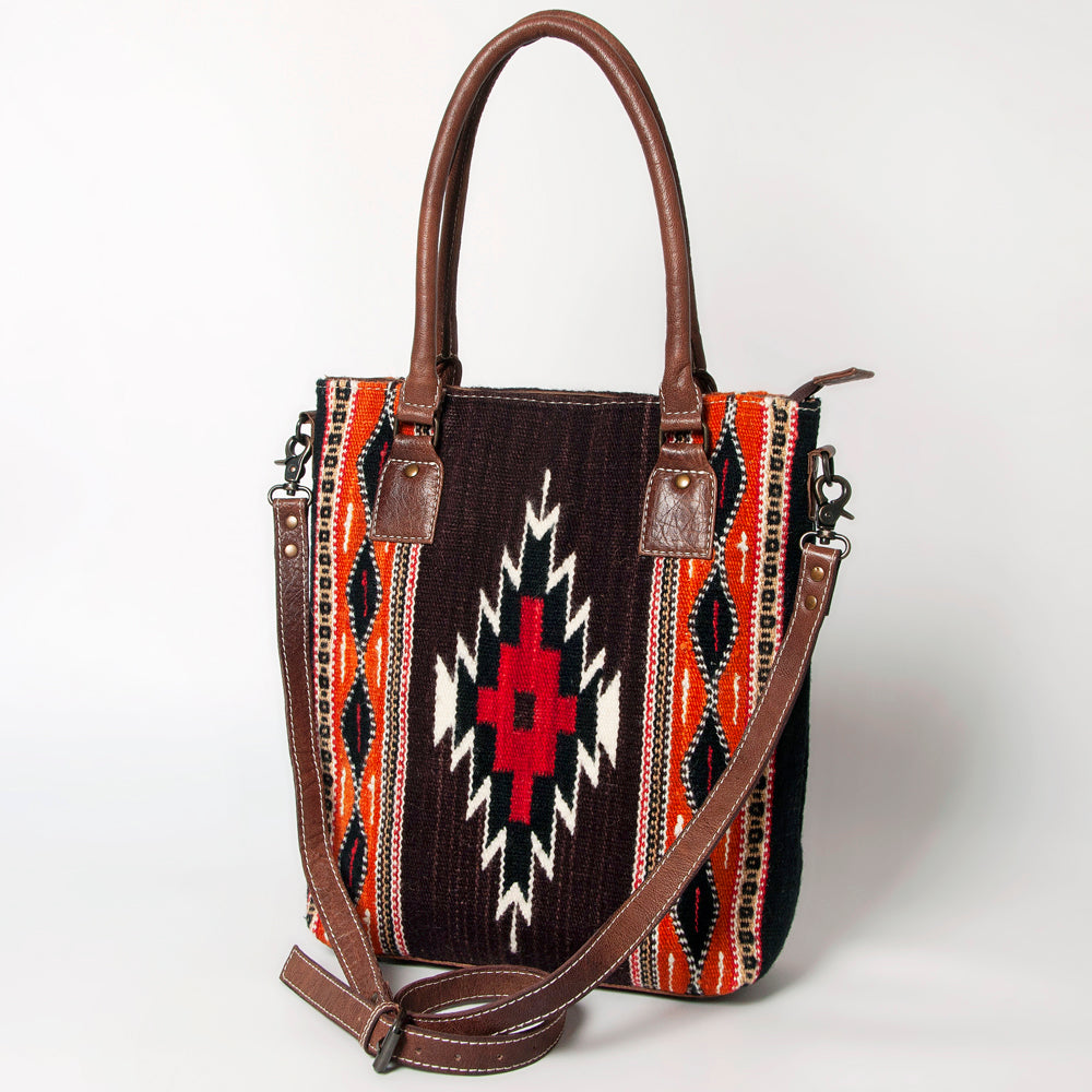 ADBG1003 American Darling Handwoven Saddle Blanket Western Tote Bag Genuine Leather Straps
